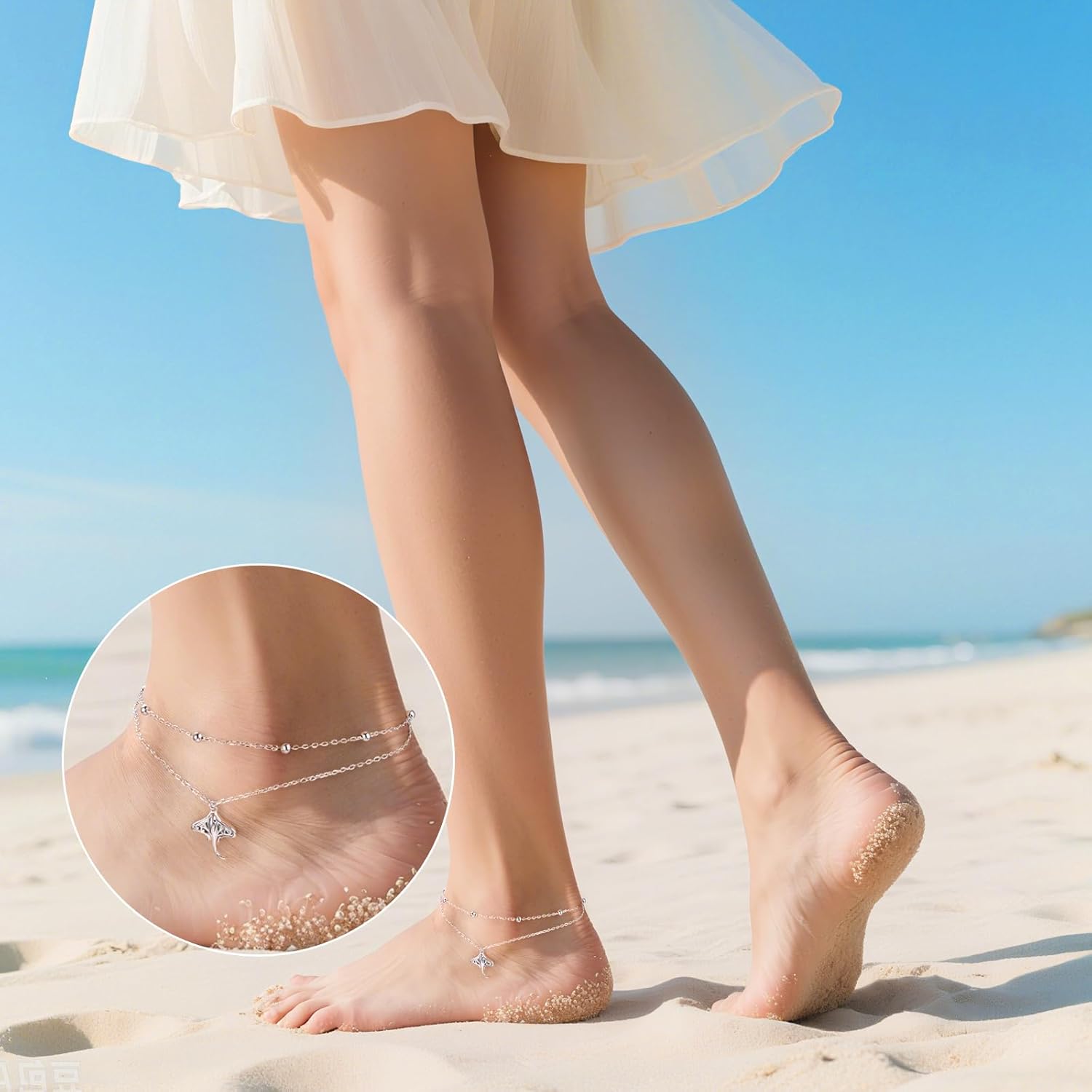 Ladytree Anklet for Women 925 Sterling Silver Adjustable Foot Beaded Heart/Cubic Zirconia Charm Ankle Bracelet Anklets Jewelry - Image 6