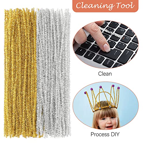 G2PLUS Gold & Silver Glitter Pipe Cleaners - 100 Pcs, 30cm, 6mm for Craft & Christmas Ornament Making, Gold and Silver - Image 4