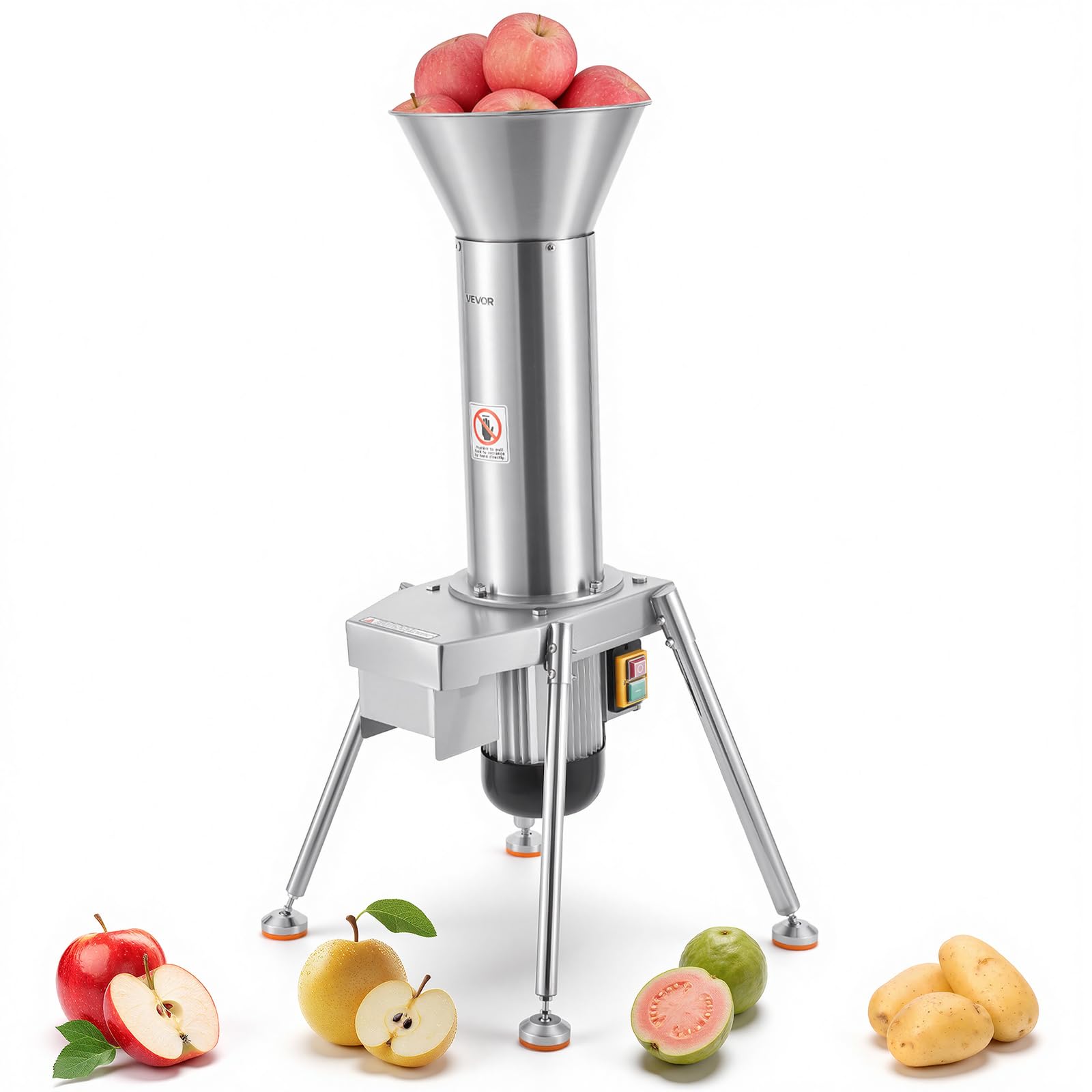 VEVOR Broyeur à Fruits Électrique 1100 W, Moulin à Pommes sur Pied Capacité 164 kg/h, pour Cidre Maison Poires Ananas Goyaves Pommes Entières jusqu'à 80 mm de Diamètre, Concasseur à Fruits en Inox 304
