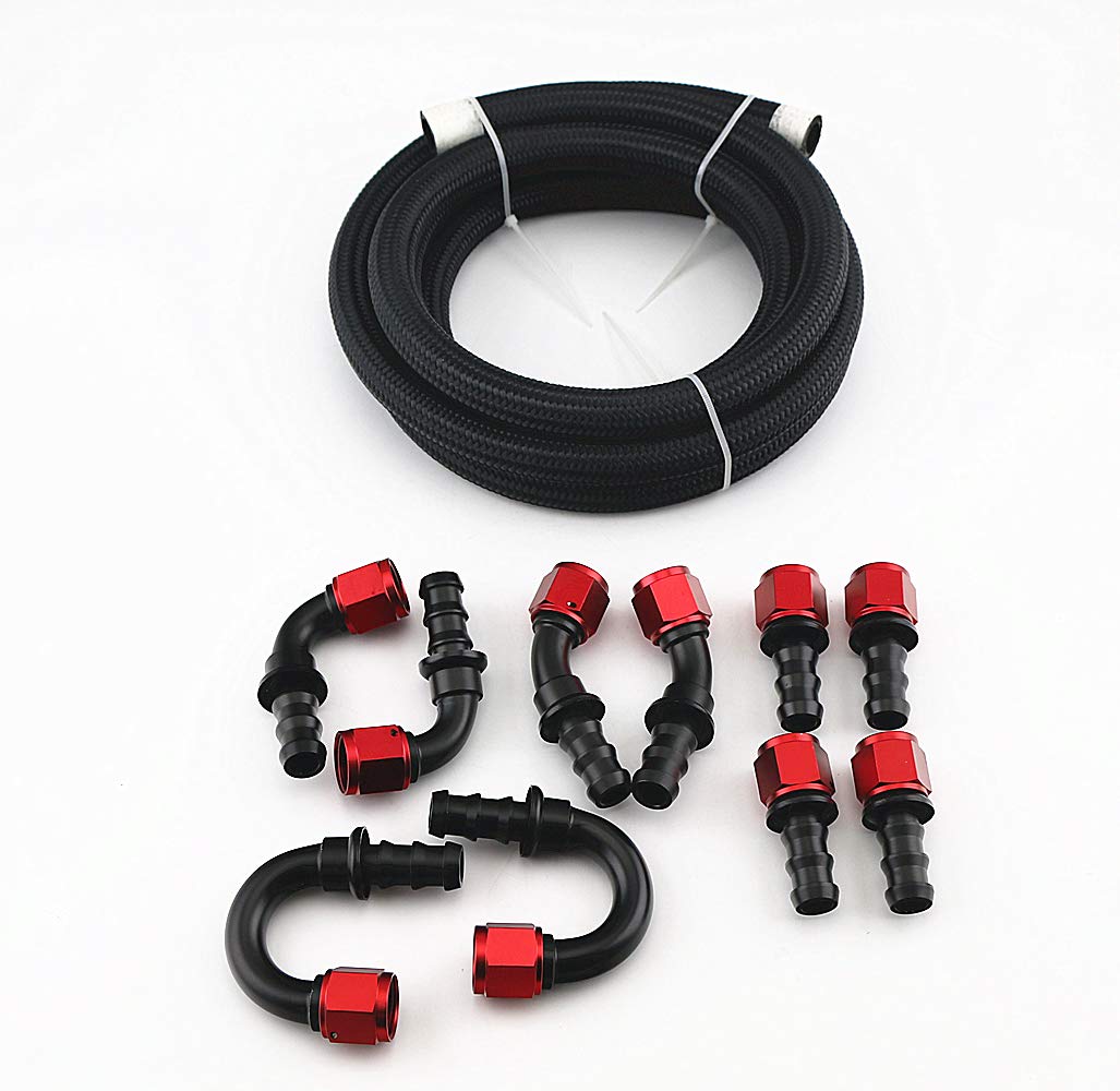 QIKE4AN Nylon Braided CPE Fuel Line Kit 10FT Set (4AN)