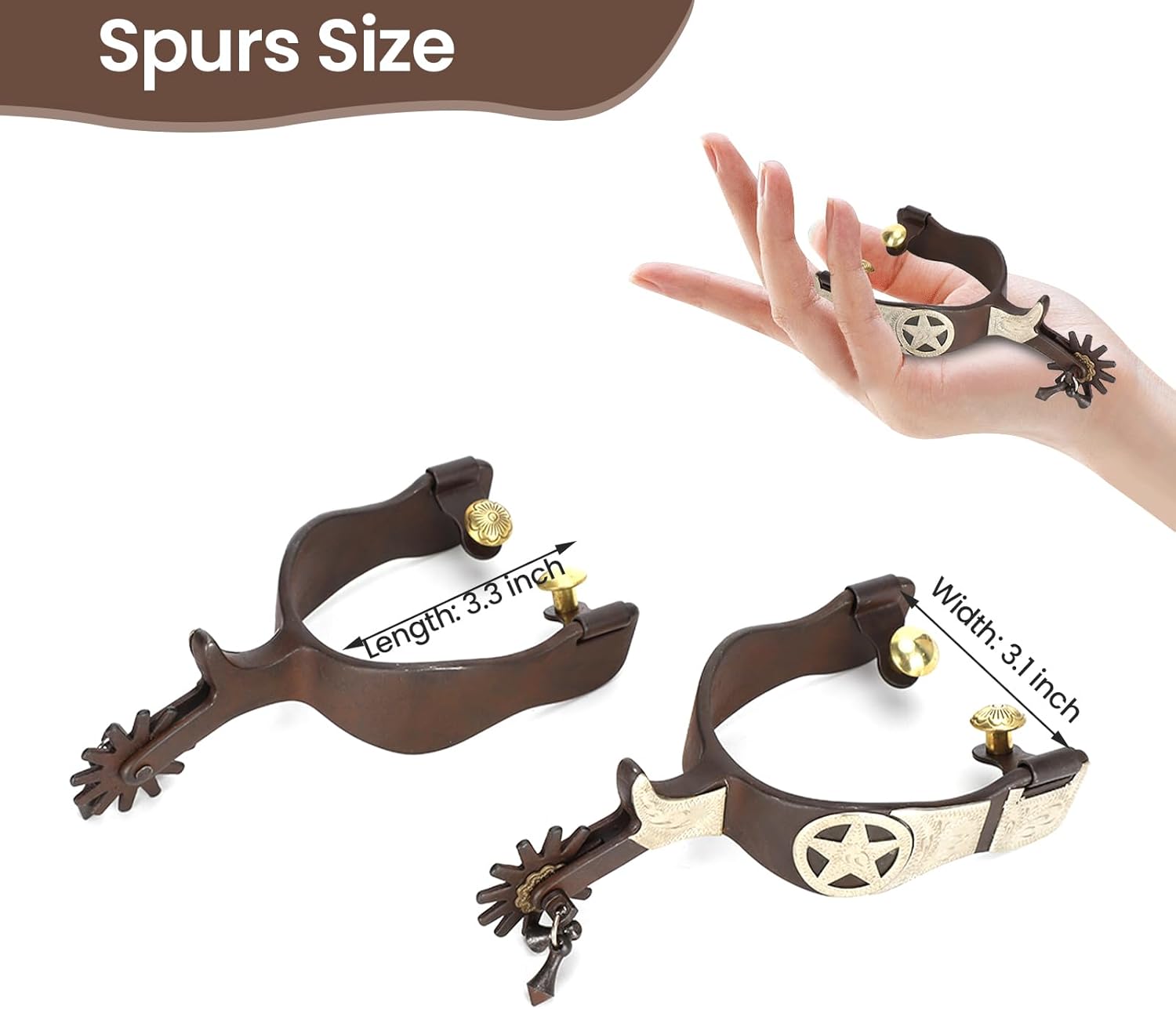 2PCS Antique Cowboy Spurs, Western Style Spurs for Cowboy Boots Black Stainless Steel Spurs with Gear Elegant Low Carbon Steel Horse Spurs for Equestrian Competition