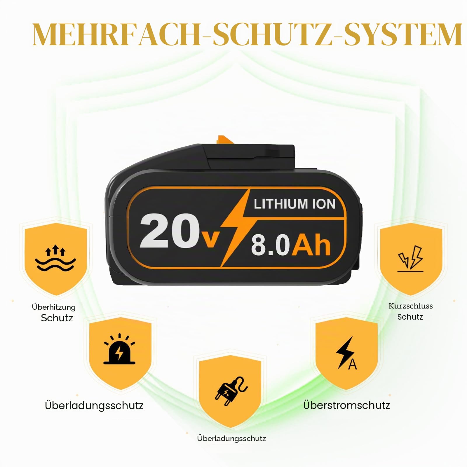2X 8000mAh/8.0Ah Ersatz für Worx Akku 20V 8,0 Ah WA3553 WX166.4 WA3572 WX390 WU268 WX372.1 WX800 WG259E WA3760 für Worx-Akku-Elektrowerkzeuge (orange)
