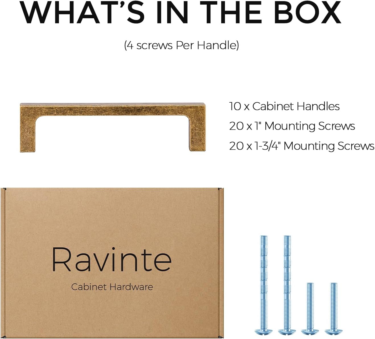 Ravinte 10 Pack Solid 3-3/4 Inch Kitchen Square Cabinet Handles Antique Brass Pulls Drawer Pulls Kitchen Cabinet Hardware Handles
