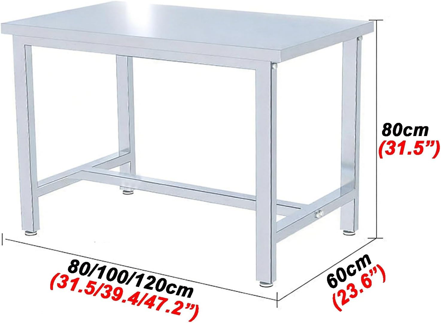 Commercial Stainless Steel Workbench Kitchen Metal Prep Table Worktable Adjustable Legs Easy Installation Thickened Laboratory Table for Packing Countertops(80x60x80cm/31.5x23.6x31.5”)