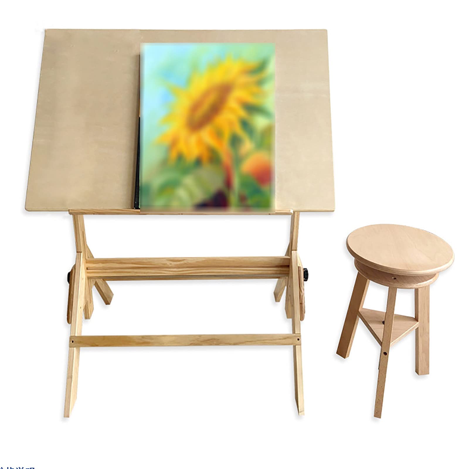 Zeichentische, Zeichentisch, Zeichentische Maltisch aus Massivholz Ölmaltisch HöHöhenverstellbare, neigbare Tischplatte Maltisch für bildende Künste Zeichentisch (Farbe: Natur, Größe: 90 x 6