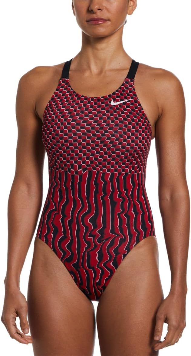 Nike Women's Drippy Check Fastback One Piece Swimsuit University Red, 32