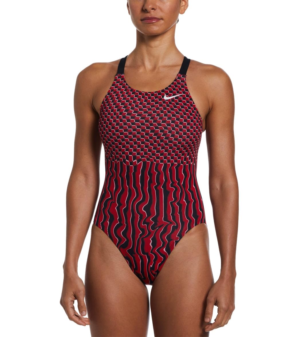 Nike Women's Drippy Check Fastback One Piece Swimsuit University Red, 38