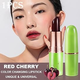 BINGBRUSH Aloe vera Color Changing Lipstick,Moisturizer Long Lasting Lip Care Magic Lip Gloss,Makeup Lipstick Set (1pc 04Cherry, A-1pc)