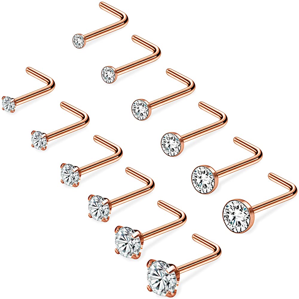 PunkTracker 20G 1.5mm 2mm 2.5mm 3mm 3.5mm 4mm Nose Rings, 4-12Pcs Clear Diamond CZ Nose Studs Nose Piercings Jewellery — view 6