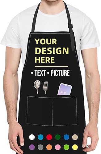 Delantales personalizados personalizados para cocinar, hornear, barbacoa, diseño con tu nombre de imagen, logotipo, para mujeres y hombres