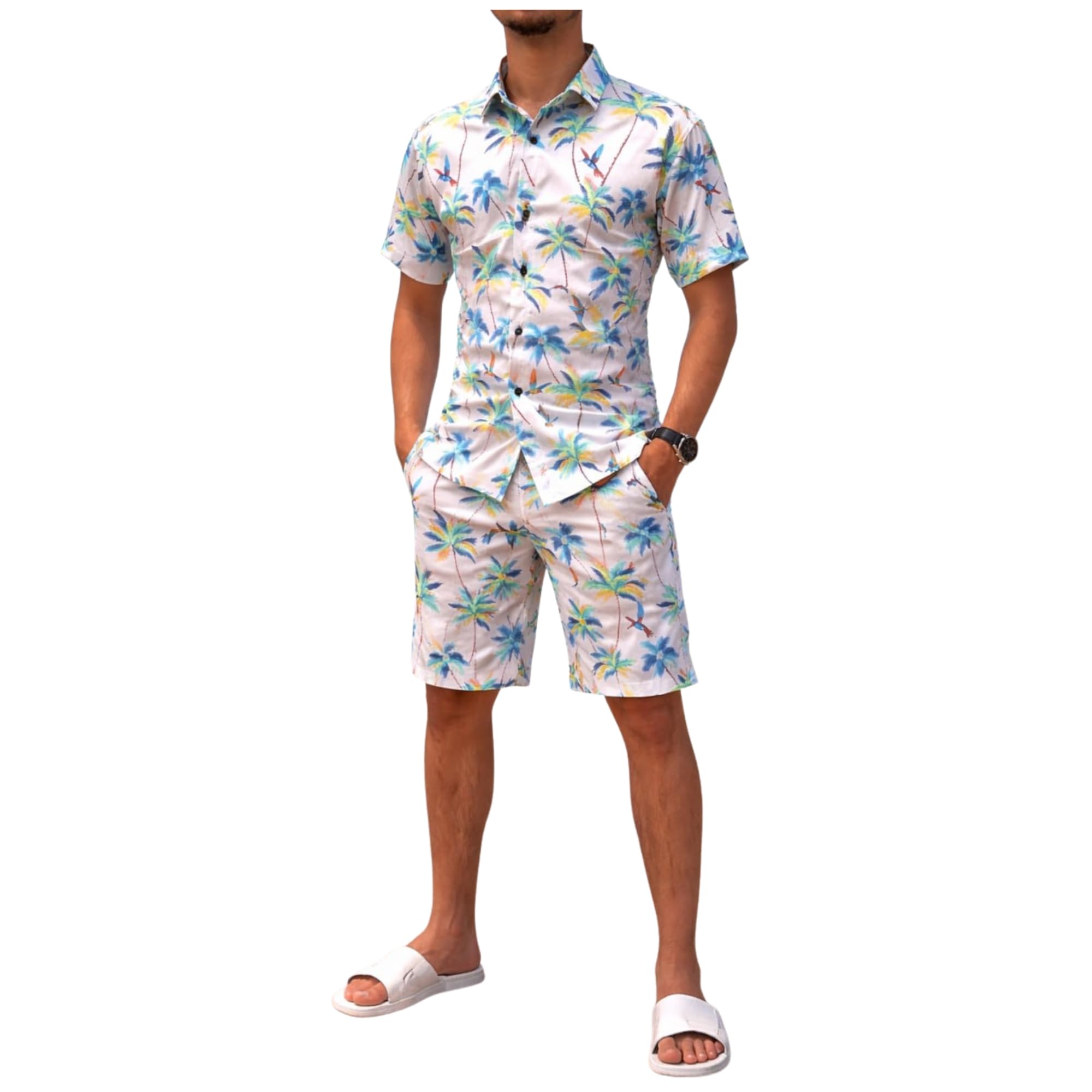 Men's Tropical Palm Tree Printed Co-Ord Set | Half Sleeve Casual Shirt & Shorts Summer Beach Wear Matching Outfit for Men.-picture-36