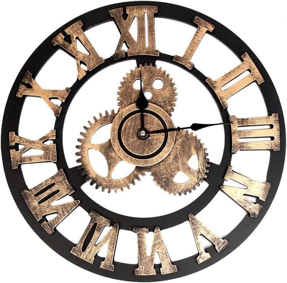 Reloj de pared grande de estilo industrial vintage, reloj de pared con diseño moderno 3D