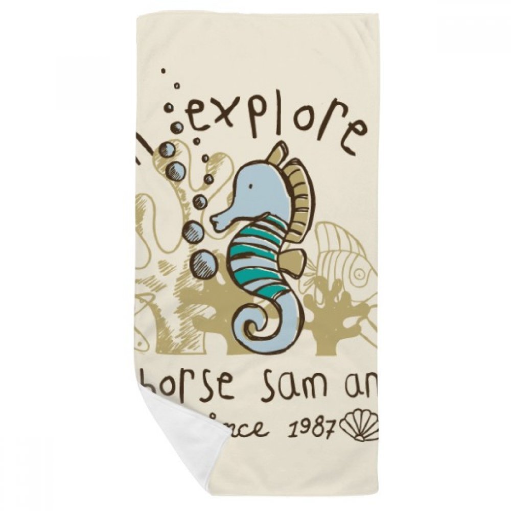 Serviette de bain multicolore motif hippocampe de mer essuie-mains doux 35x70cm