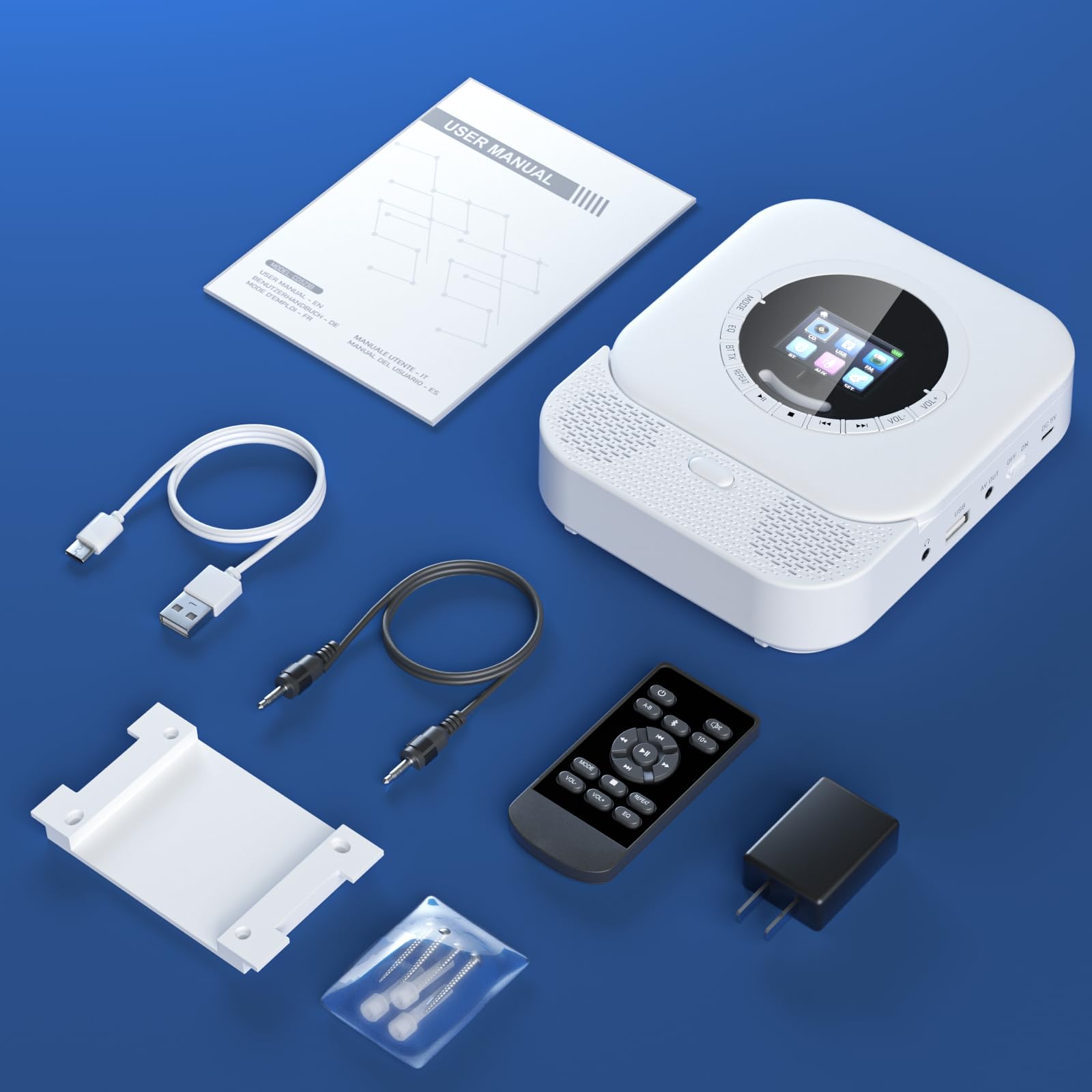 Arafuna Lettore CD Portatile Bluetooth con Altoparlanti HiFi, Radio, Display LED (Bianco)
