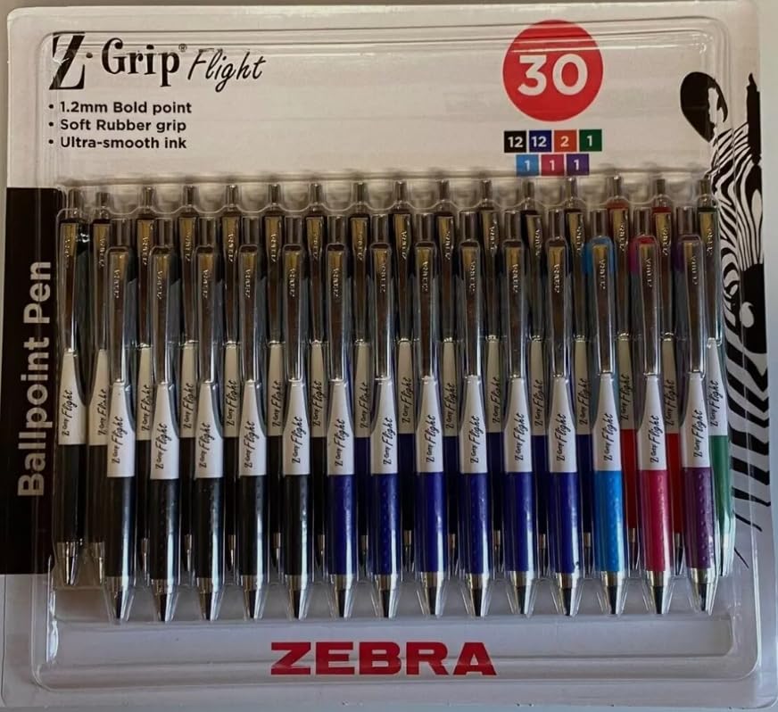 Zebra Z-Grip Retractable Ballpoint Pens, 30 Pack – Smooth Writing, Medium Point (1.2mm), Comfortable Grip, Durable Clip, Ideal for Office, School, and Everyday Use