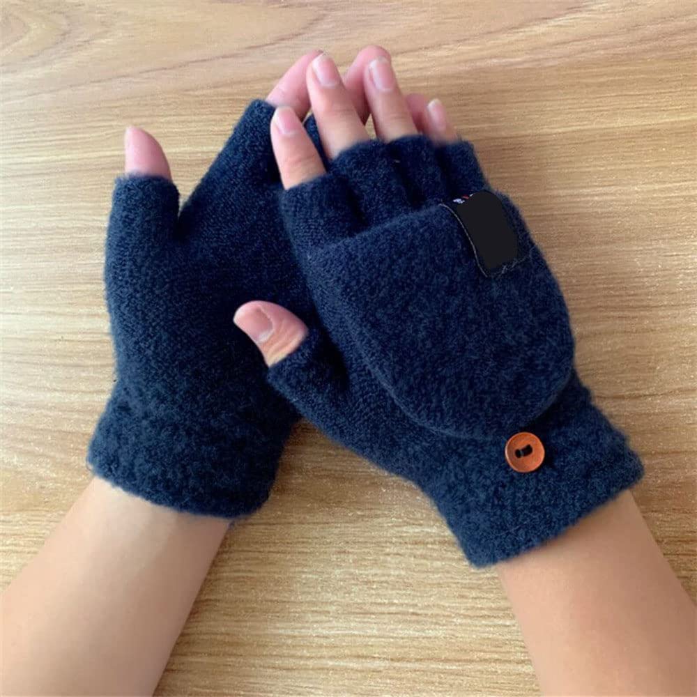 Guanti Riscaldati Donne E Uomini USB Mitten Inverno Caldo, Doppio Lato Riscaldamento metà Senza Dita Riscaldamento Guanti A Maglia Guanti Scaldamani Guanti Termici per Sci Motociclismo,Dark Blue