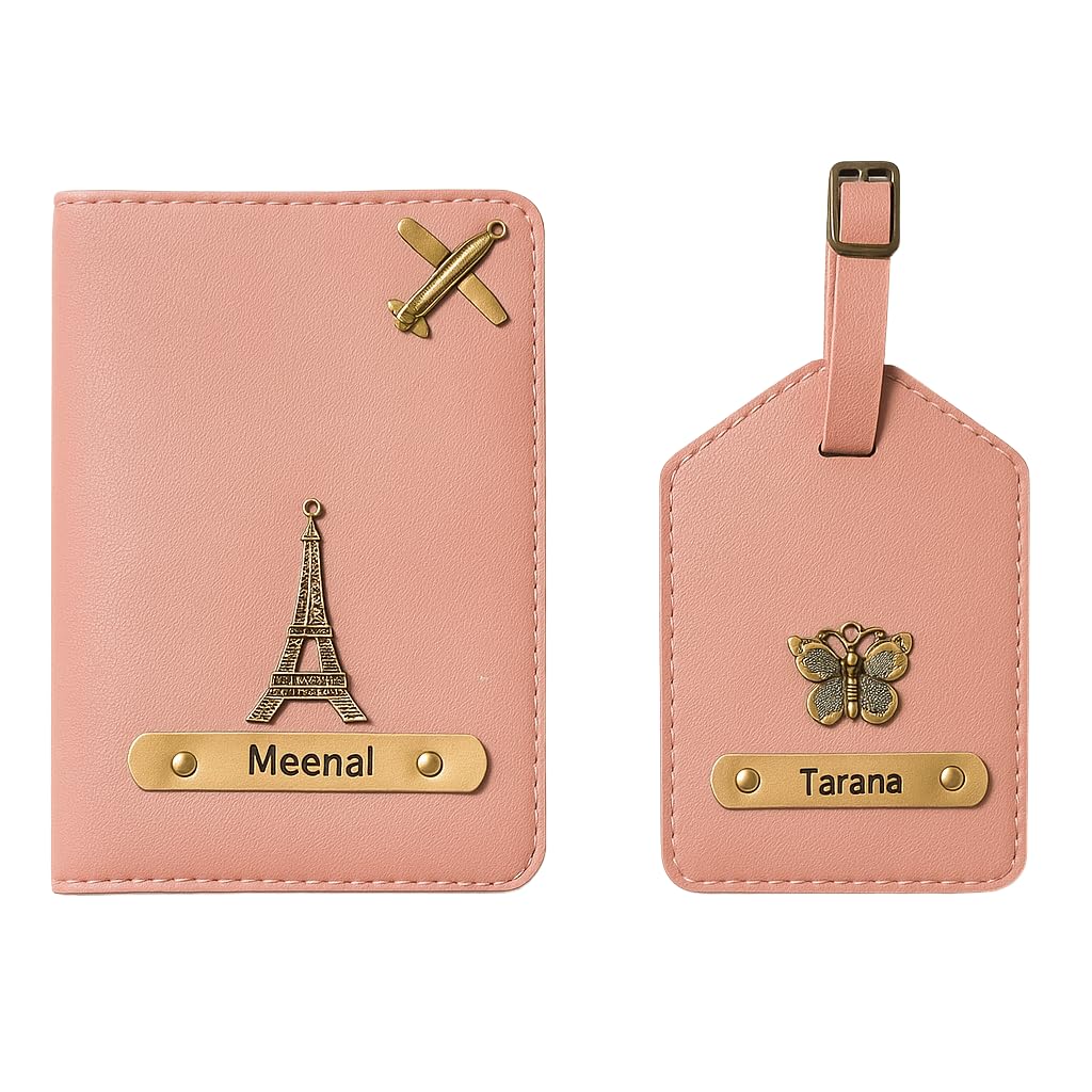 Celedhub Personalized Passport Cover & Luggage Tag Combo | Custom Name Travel Gift Set (Pinkish)-image-8