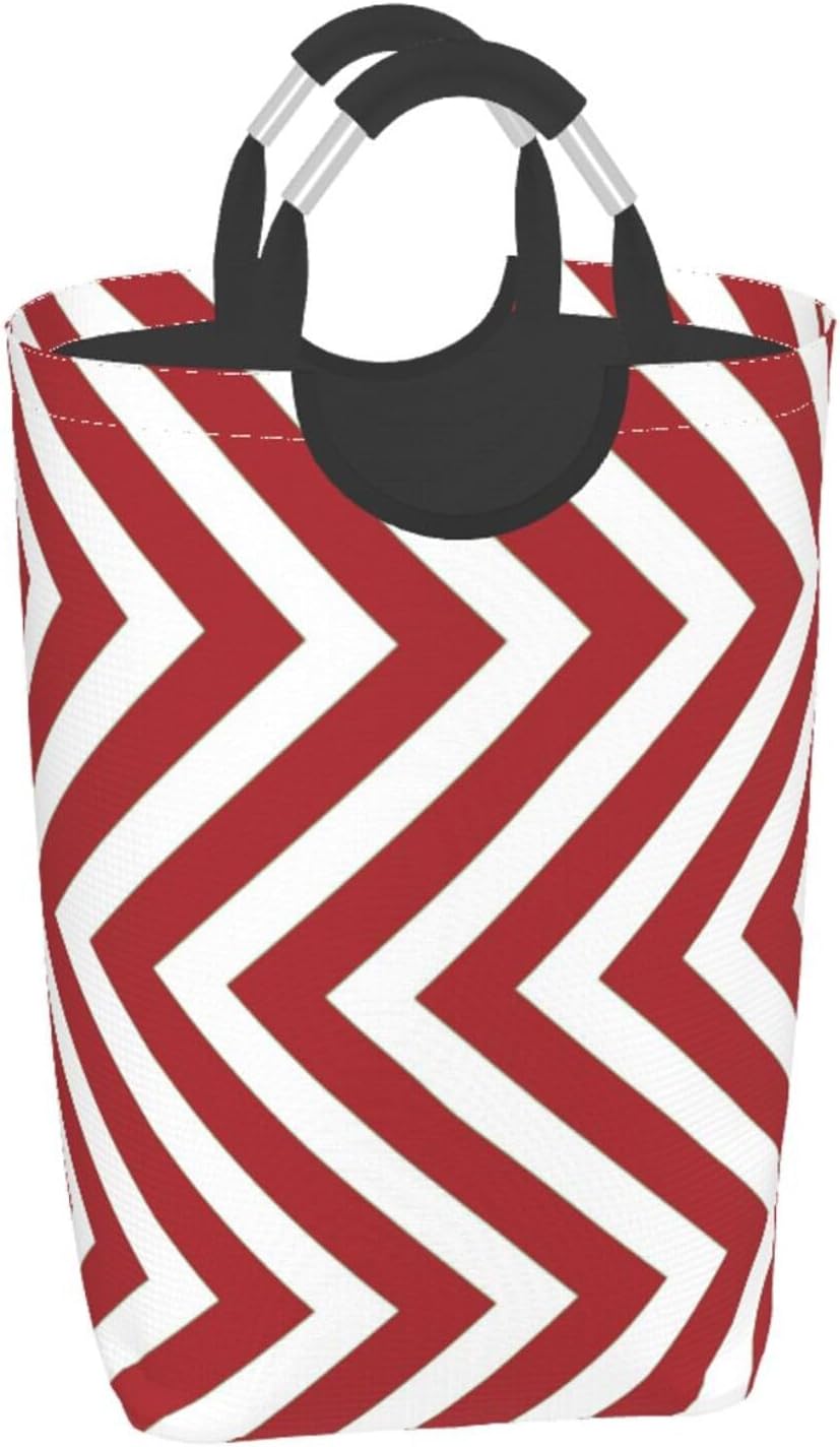Large Laundry Basket, Modern Red Zigzag Pattern Laundry Hamper Bag Collapsible Washing Bin With Handles for College Dorm, Family Essentials Storage