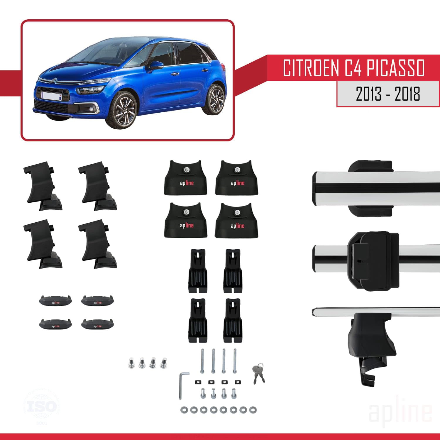 Compatible con Citroen C4 Picasso 2 2013-2018 Ace-4 Barras de Techo Auto Portaequipajes Barras Transversales Gris Aluminio 2 Barras