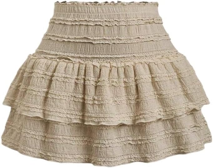 Womens Casual Ruffle Hem Skirt, Solid Color Mini Skort for Spring Summer