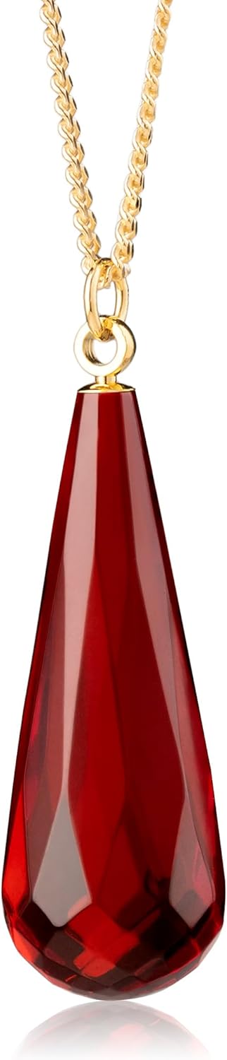 Red Amber Pendant Necklace for Women, Gold Plated Sterling Silver 925 Chain, Polished Gemstone Pendant, Dainty Womens Jewelry, 18 inch gold plated chain