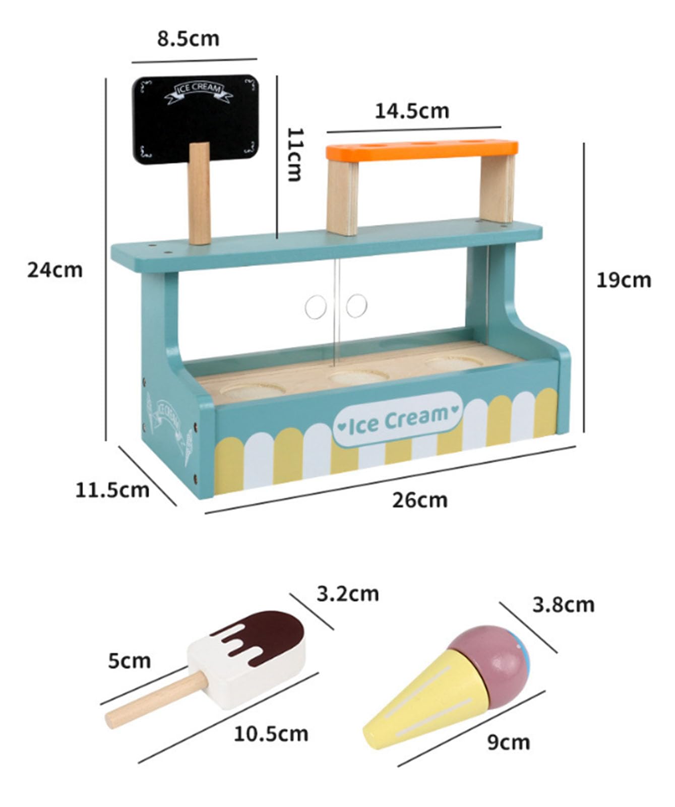 Set Gioco Gelateria in Legno, Giocattolo Stand di Dolci Immaginario | Giocattolo in Legno per Bambini a Tema Cibo, Banco da Gioco Immaginario, Stand per Dolci Giocattolo