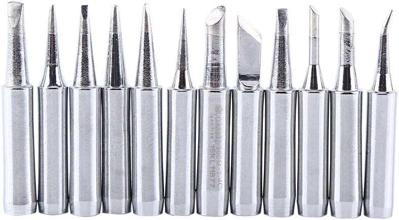 Oumefar 12Pcs 900M-T Silver Copper Coating Iron Tips with Tin and Iron Double Plating for for 936 937 938 969 8586 852D Soldering Stations