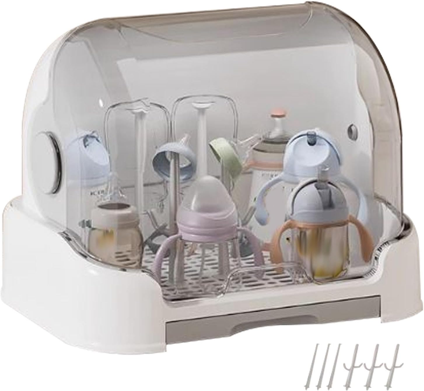 Kids Bottle Organizer - Storage Box, Kids Bottle Drying Rack Organizer With Cover | Removable Holder Container For Pacifier Dish Cup Cutlery Daycare Home Countertop Travel