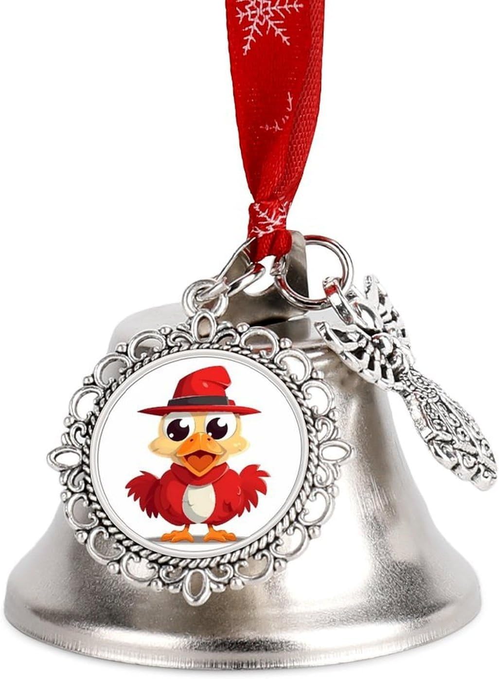 Metal Iron Christmas Bell Ornaments - Cute Personalized Chicken Wearing Hat Printed Hanging Bells, Elegant & Durable for Christmas Home Party Wedding Decor