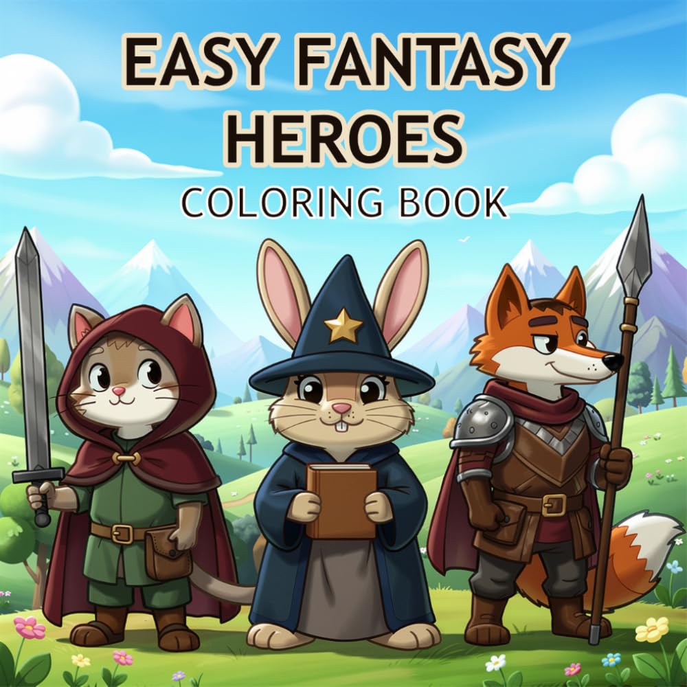 Easy Fantasy Heroes Coloring Book: Cute and Simple Fantasy Characters for Kids, Beginners, and Stress-Free Coloring Fun (Easy Fantasy Coloring Books)