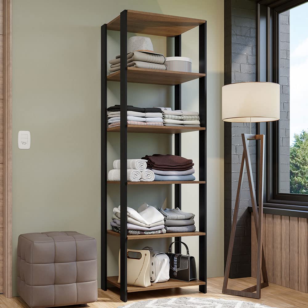 Madesa Modular Closet Wardrobe Ample Storage Wooden Almirah 59 Cm with Shelves - Brown/Black-image-24