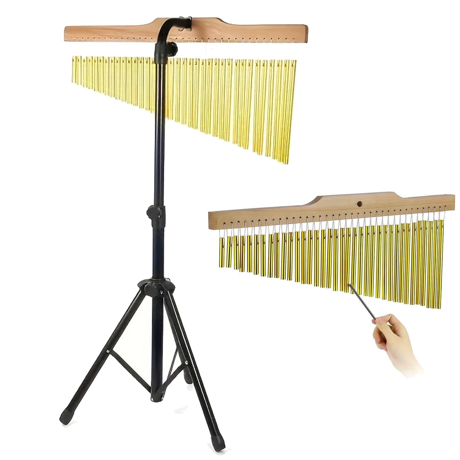 Bar Chimes 36 Toni, Carillon a Vento Percussioni con Supporto Regolabile 72-115cm Campanelli in Alluminio con Barra in Legno e Battente per Banda Scuola Studio e Meditazione