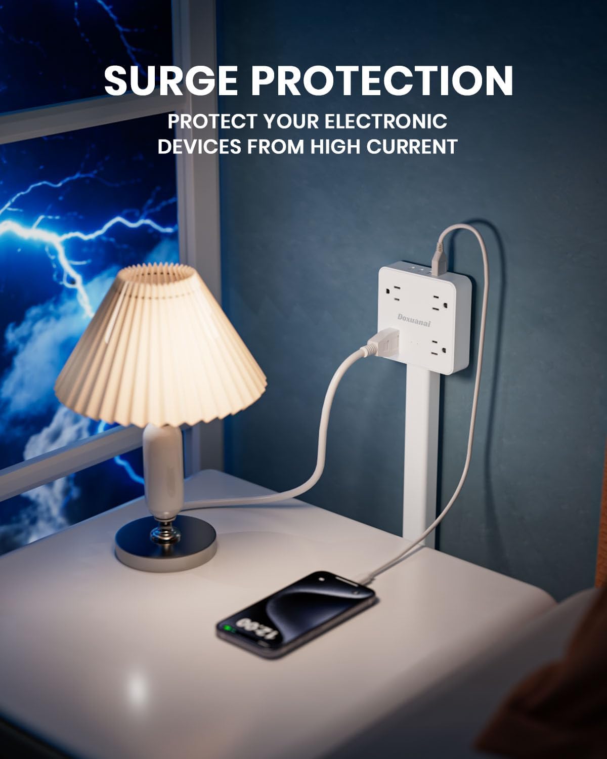 Electrical Outlet Extender Stick - Features 1 USB-A, 3 USB-C (15W) and 4 AC Outlets, Extends 17"-26", Rotates 180° Access Hard-to-Reach Outlets, Wall Plug Power Socket Expander Nightstands, Sofa
