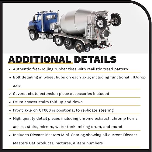 Miniatura 5 de Diecast Masters Tractor de cabina de día Caterpillar CT660 a escala 1:50 con mezclador de hormigón McNeilus | Serie de transporte Cat Trucks &