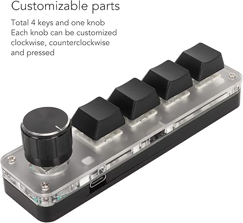 Miniatura 5 de Diyeeni Teclado mecánico para juegos de 4 teclas, teclado macro programable con retroiluminación RGB, teclado con una sola mano con perilla,