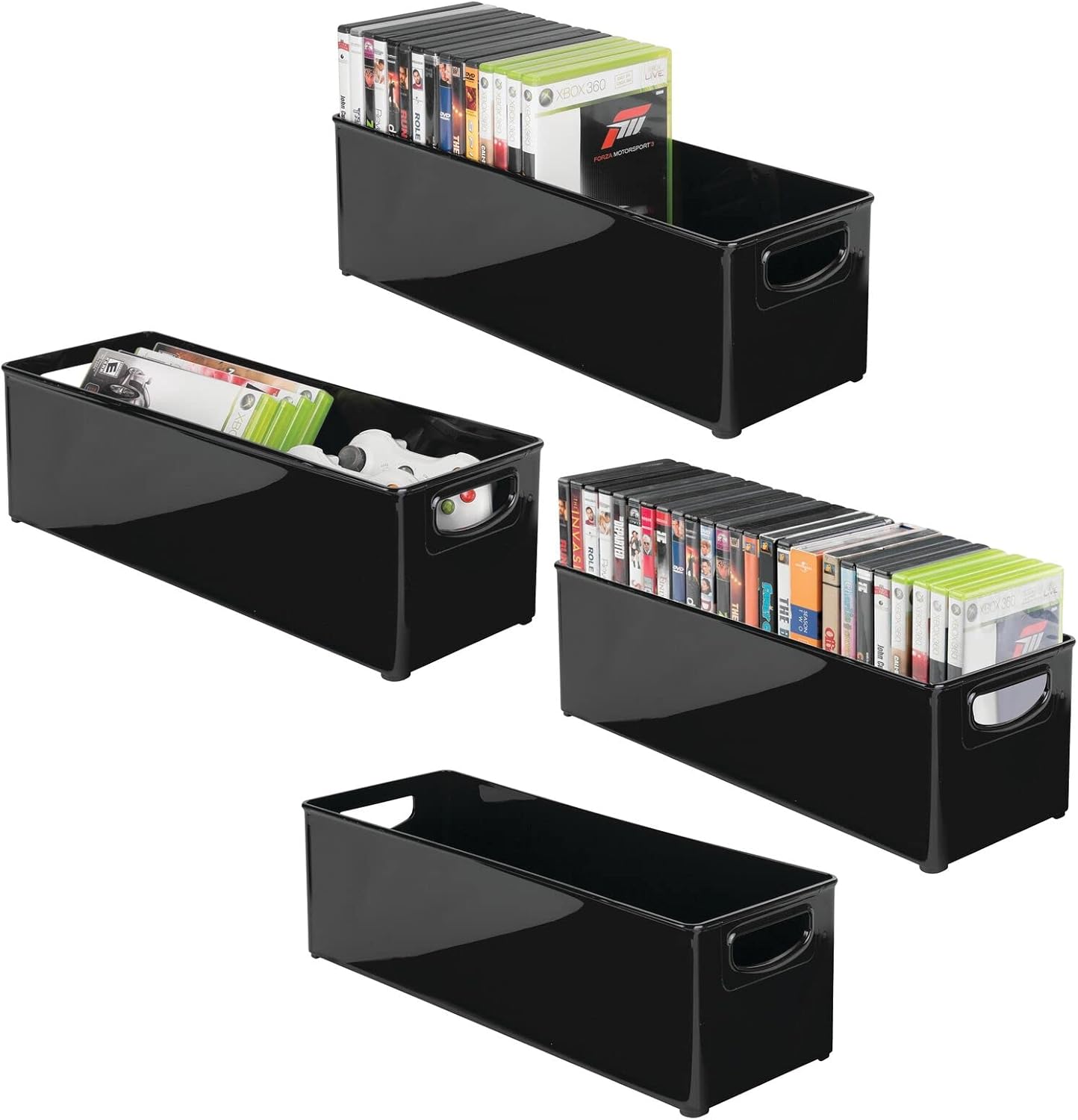 mDesign DVD Storage Box Set of 4 Stackable DVD and CD Holder Box
