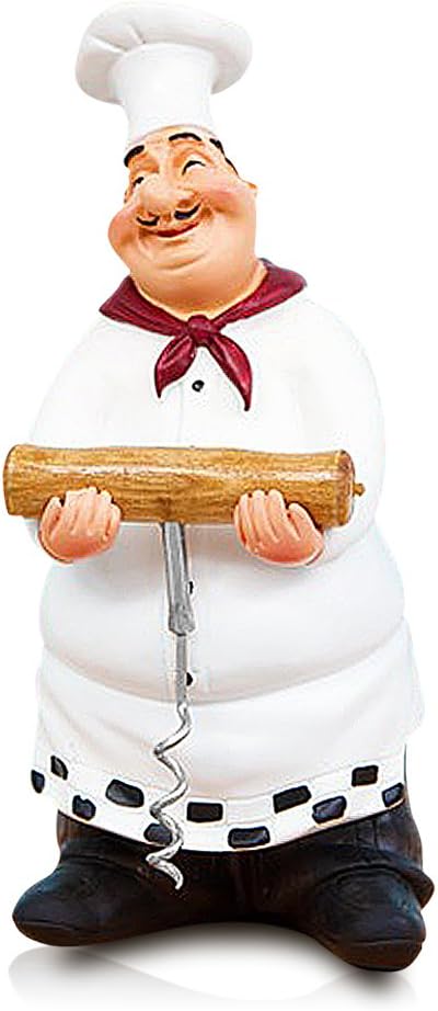 FishMM Resin Decorative Ornaments,Kitchen Decor,Cook Statue,French Chef Figurines with Wine Opener