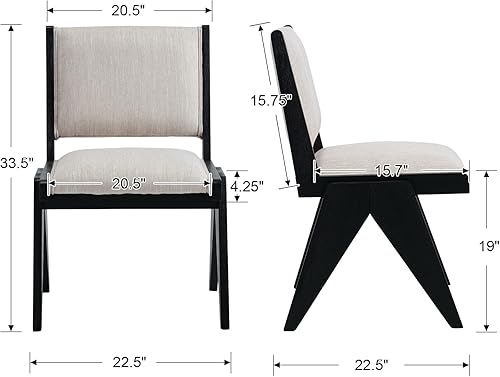 Miniatura 2 de Juego de 2 sillas de comedor beige Sillas de comedor modernas de mediados de siglo Sillas de comedor tapizadas en lino con patas de madera negra,