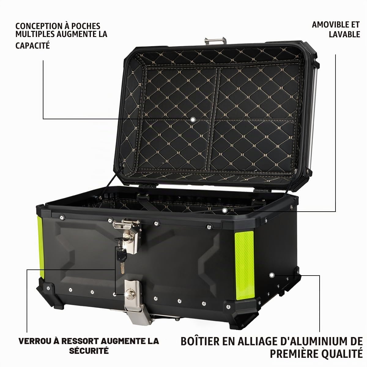 MOCOERL Top de Moto, Top Case de Moto étanche Rangement de Bagages de Casque avec Verrou de sécurité Case de (Noir, 65L)