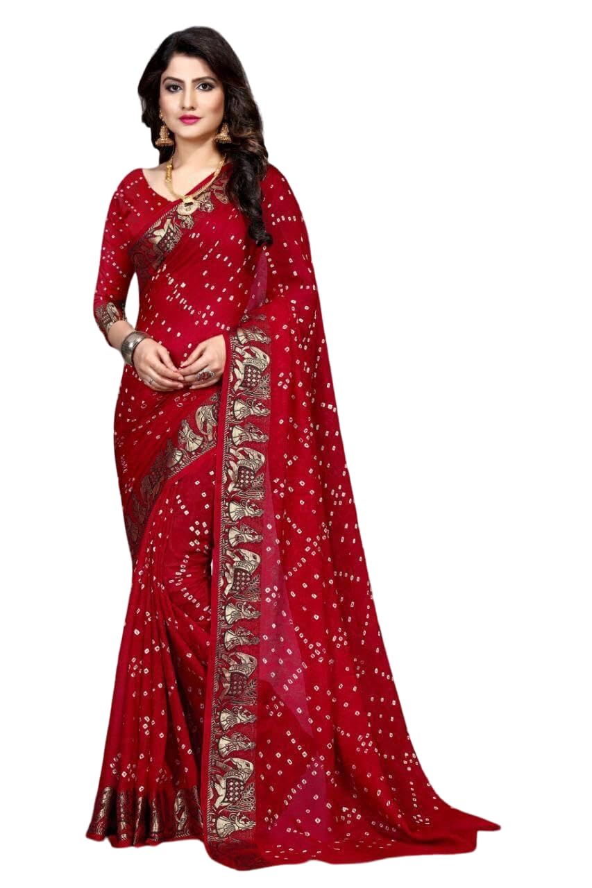Women's Traditional Bandhani Silk Saree with Rich Pallu, Black and Maroon with Golden Zari Border – Ideal for Weddings and Party Occasions-image-49