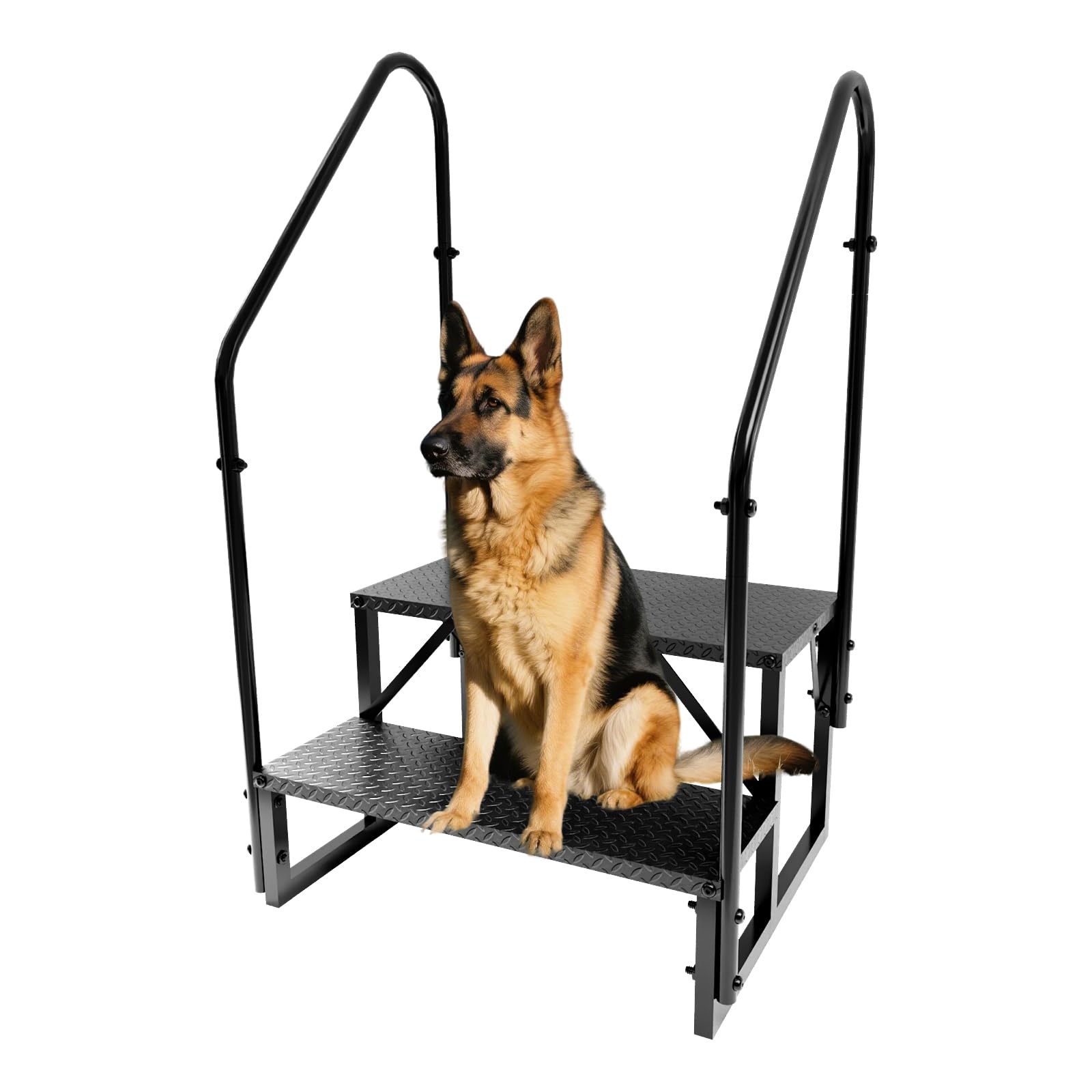 RV Steps with Handrails, 2 Step RV Stairs 660 lbs Load Capacity, Step Ladder with Anti-Slip Panel, Mobile Home Stairs for Travel Trailers