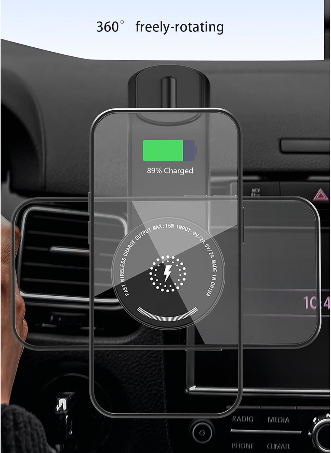 15W Car Chargers Adjustable Phone Mount Aluminum & ABS Mobile Stand for Dashboard Flexible Rotation Car Chargers Mount image 2