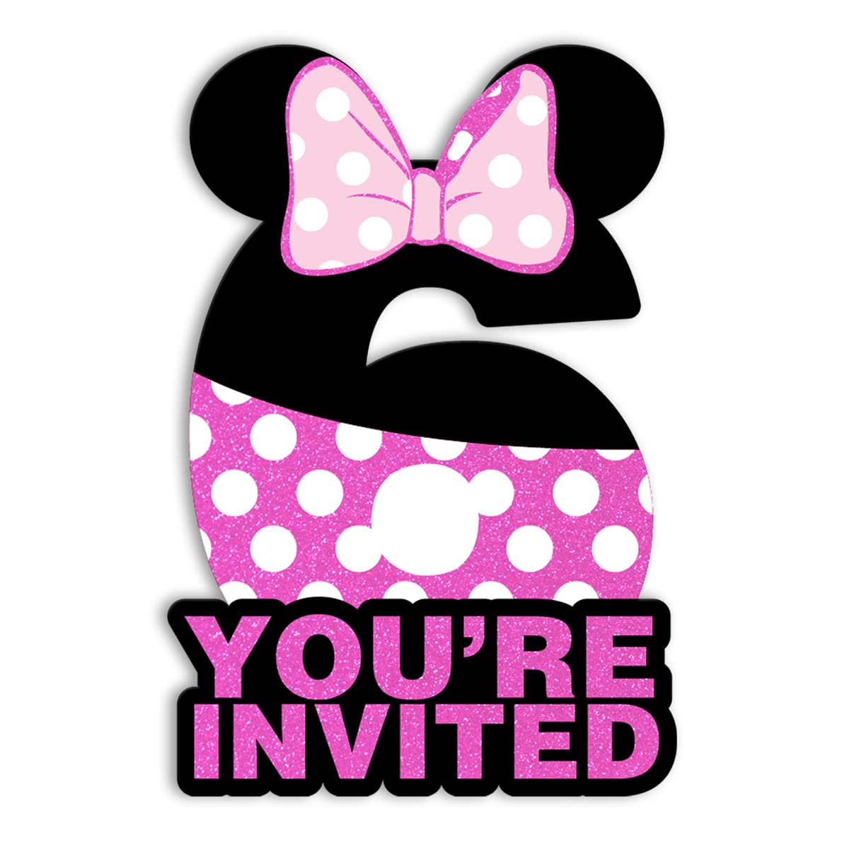pertnate Mouse Girl 6th Birthday Invitations Pink Glitter Mouse 6 Year Old Girls Birthday Shaped Invitations Sixth Birthday Invitations with Envelopes,20 Pack