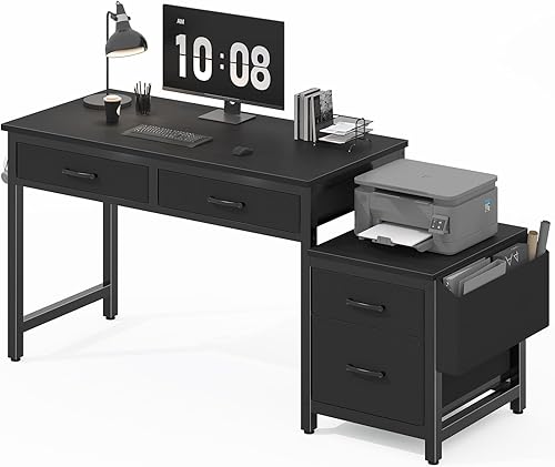 Miniatura 1 de Lufeiya Escritorio de oficina en casa con cajones de archivos, escritorios para computadora de 57 pulgadas con archivador de tela, soporte de