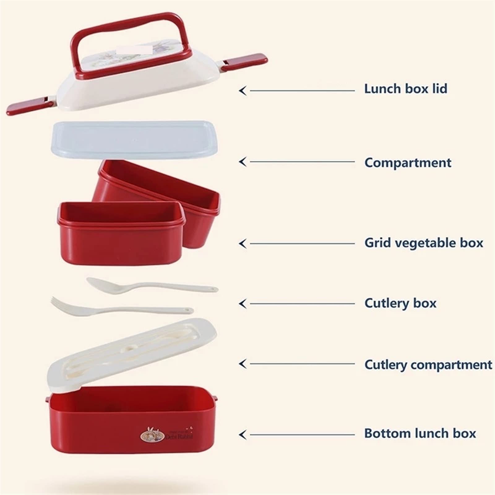 Scatole per il pranzo Contenitori per alimenti, Lunch box for adulti Lunch Box Microonde Bento Box for studenti della scuola Contenitore termico portatile for insalata e frutta con posate Lunchbox(1.5