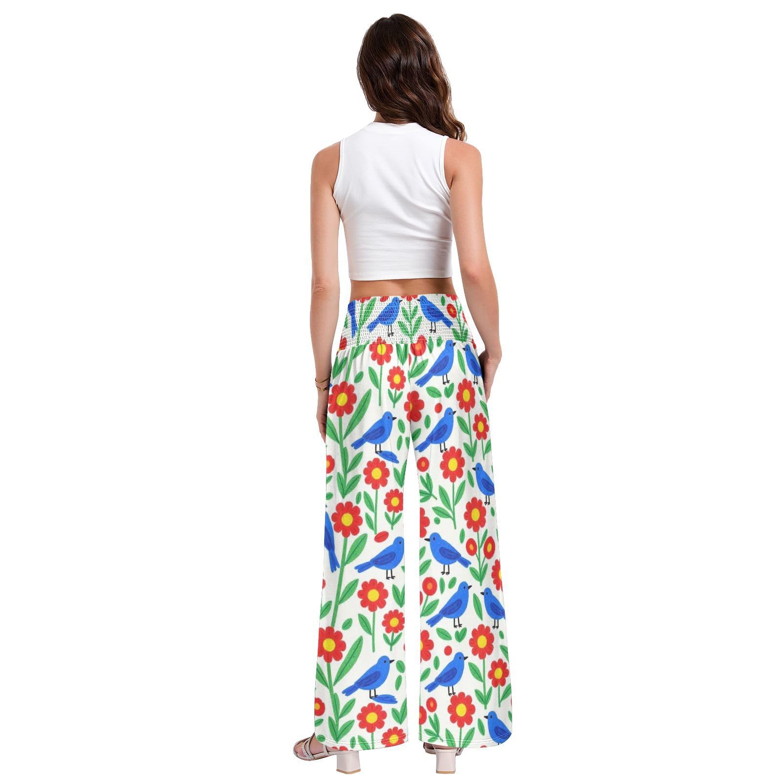Tulips Scarlet - Pantalones palazzos para mujer, ligeros, elásticos, informales, ropa de descanso