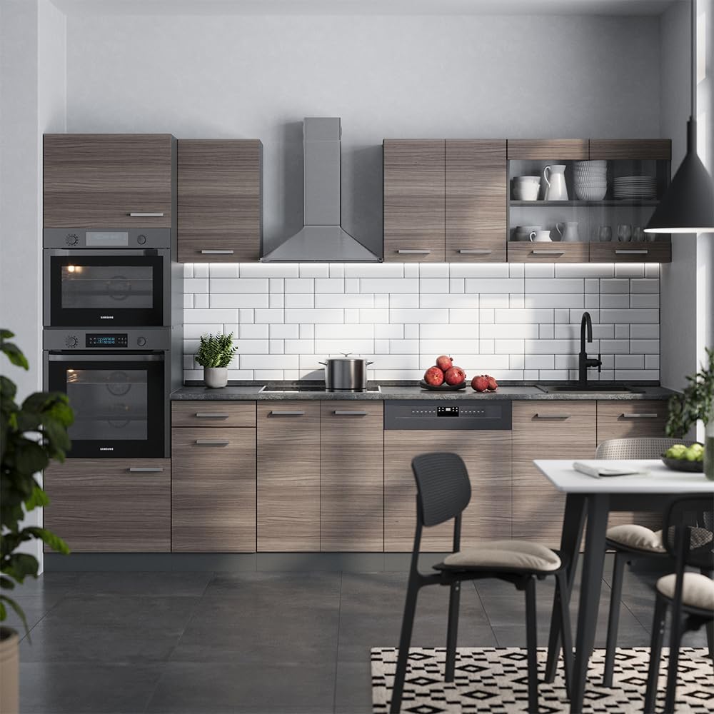 Vicco Cucina componibile R-Line, Grigio nobile, 300 cm con armadio alto, PL Antracite, adatto per combinazioni ed espansioni personalizzate