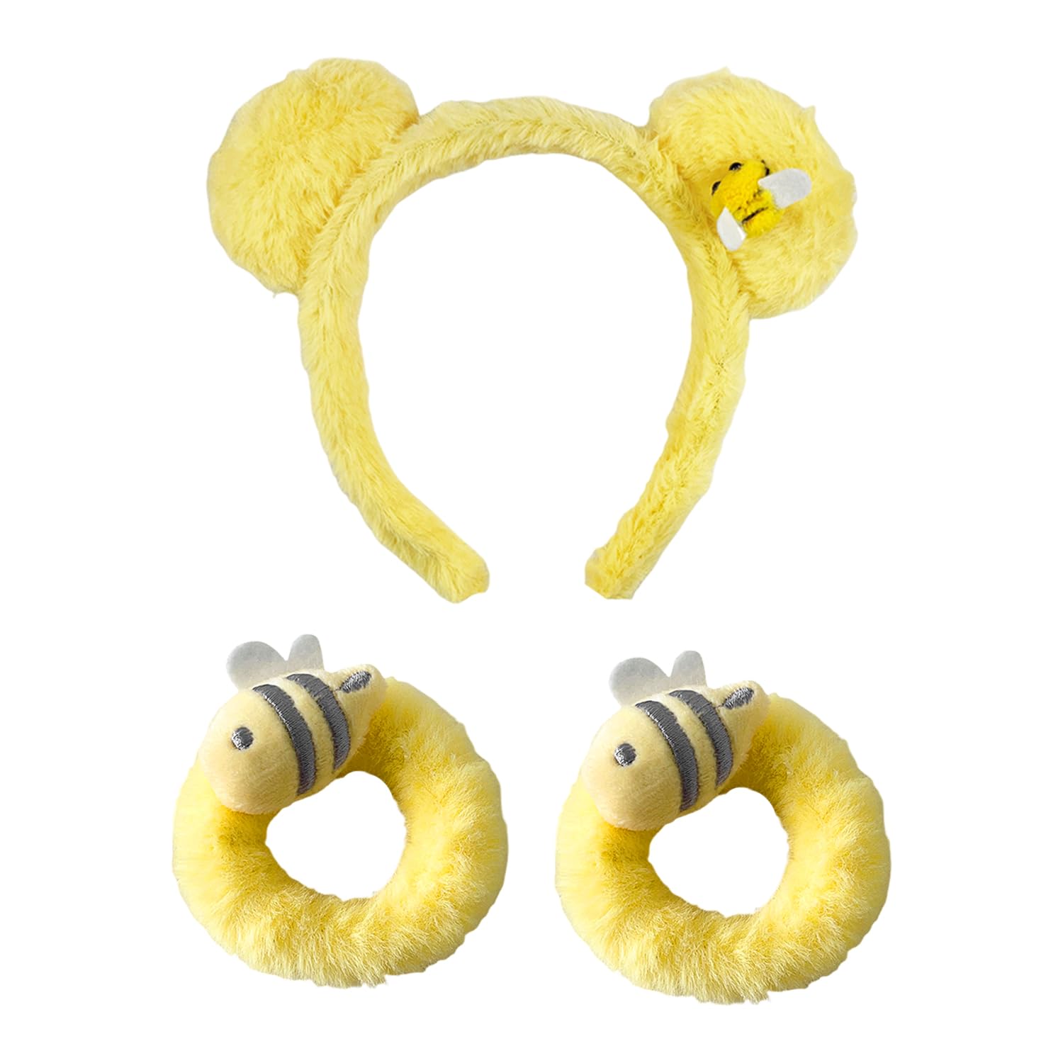 PLLDVEFD 1 Piece Bee Headband And 2 Pieces Hair Rings, Cute Cartoon Hair Accessories, Plush Hair Accessories, Fun Hair Accessories, Clothing Accessories.