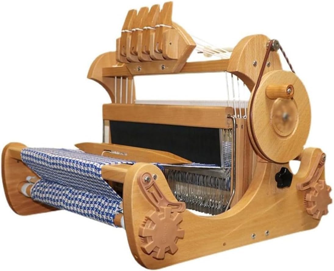Four-Harness Hand Loom,Wooden Bracket Hand Weaving Machine,Desktop Hand Weaving Machine,Support Twill and Double Braid, 30mm Width, for Plain, Jacquard