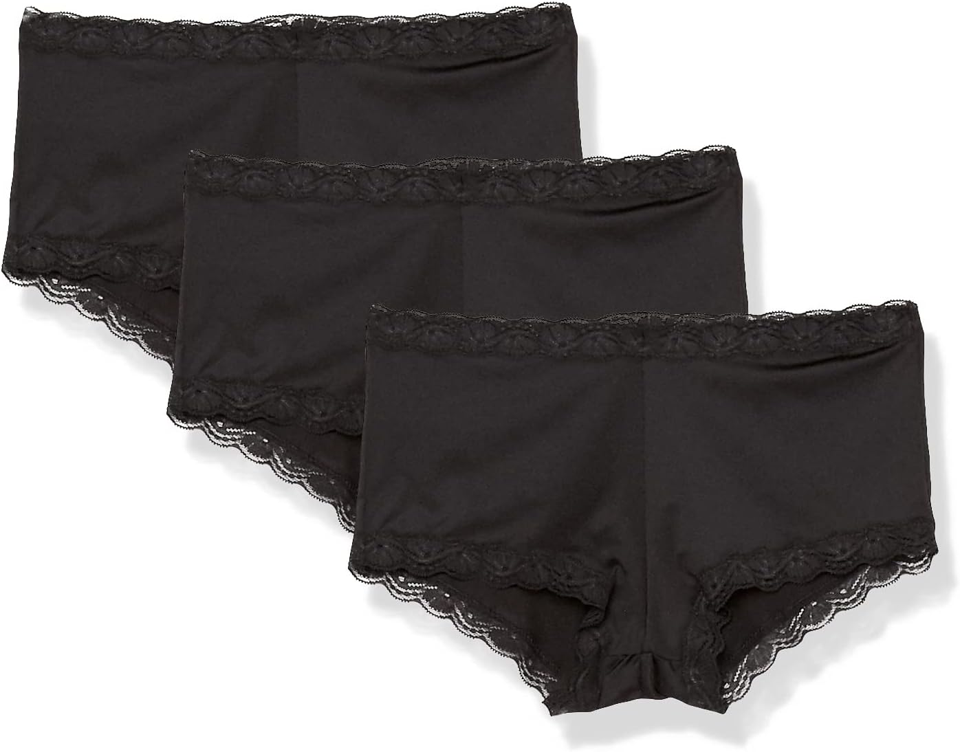 Maidenform Women's Microfiber Pack, One Fab Fit Boyshort Panties with Lace, 3-Pack